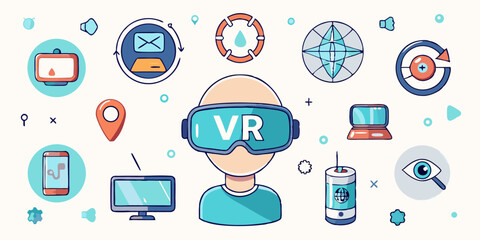 Aufkleber - Collection of ten modern icons representing virtual reality and augmented reality experiences