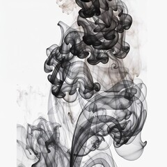 Poster - Dark smoke swirls in abstract shapes against a white background, creating a sense of movement and fluidity.