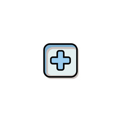 Poster - Blue cross icon represents addition inside rounded square button