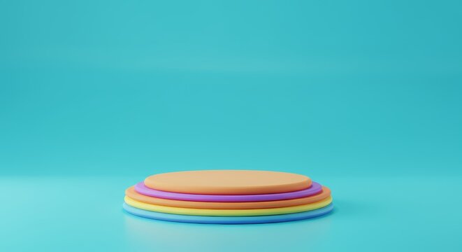Vibrant Rainbow Podium on Turquoise Canvas for Creative Product Display