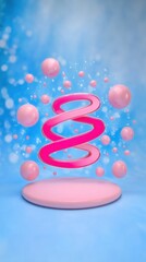 Poster - Pink Spiral and Spheres on a Blue Background