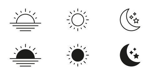 Poster - Sunrise, Sun, And Moon Line And Solid Icon Set. Day And Night Cycle, Weather, And Time Symbol Collection. Celestial Phenomena And Natural Rhythms. Isolated Vector Illustration