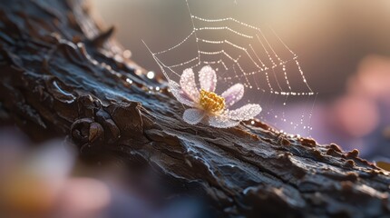 beautiful flower on a tree branch with spider web nature photography wallpaper hd