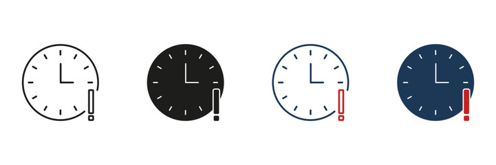 Fototapete - clock with exclamation mark line and solid icon set. urgency, deadline, and time management alert sy