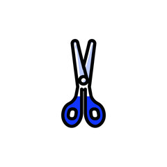 Poster - Blue scissors cut silently on white minimalist background clean design