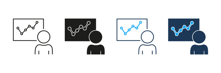 Fototapete - person presenting data chart line and solid icon set. business presentation, data analysis, and perf