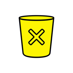 Poster - Yellow bin displays cross symbol on white background delete concept