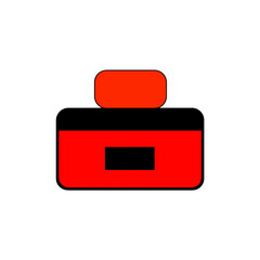 Poster - Red container displays simple form over black surface area isolated graphic