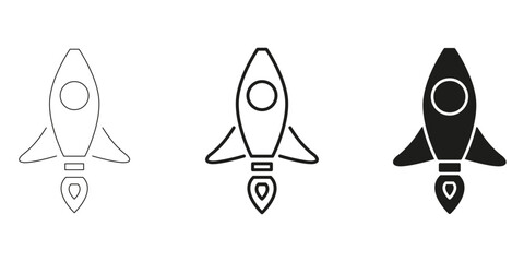 Fototapete - Rocket Ship In Line, Outline, And Glyph Icon Set. Space Exploration, Innovation, And Startup Launch Symbol Collection. Futuristic Technology And Adventure. Isolated Vector Illustration