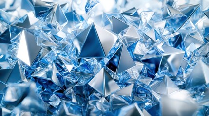 Poster - Crystal pyramid pile, glossy, blue and silver tones, abstract