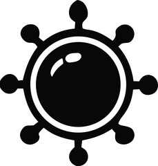 Poster - A stylized black and white icon representing a virus particle with a central sphere and radiating spikes or protrusions