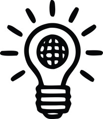 Poster - A hand drawn black and white illustration of a light bulb with a globe inside symbolizing global ideas and innovation