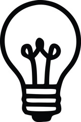 Poster - A simple black and white line drawing of a classic incandescent light bulb with a visible filament and threaded base representing ideas
