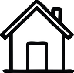 Poster - Simple black outline drawing of a house with a peaked roof and a rectangular door isolated on a white background