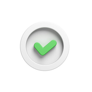 Green check mark. Isolated. Tick symbol. Circle. 3d illustration.