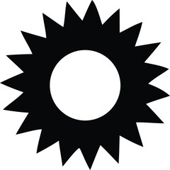 Fototapete - A stylized black sun icon with sharp pointed rays radiating outwards from a central white circle