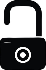 Poster - Simple black and white icon illustration of an unlocked padlock with a target symbol on its body against a white background