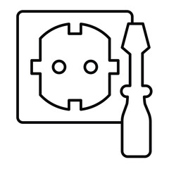 Poster - Screwdriver with socket thin line icon, electrician service concept. Vector graphics. Socket for electrical plug, repair sign on white background, style mobile or design.