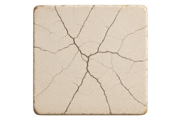 Poster - Aged beige tile surface revealing cracking, weathering, texture details with worn patina against transparent backdrop