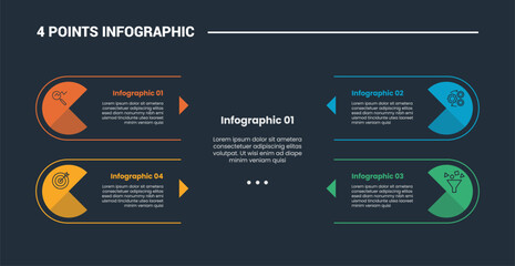 Aufkleber - 4 stage infographic process diagram with circle pie chart cut with dark background bright outline style