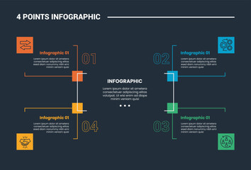Aufkleber - 4 stage infographic process diagram with corners shape angles with dark background bright outline style