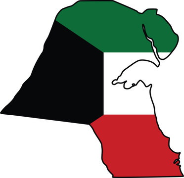 Map with Kuwait Flag Design on White Background
