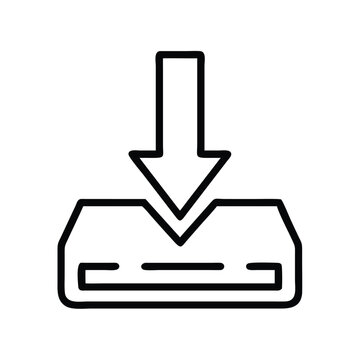 Download icon vector illustration of arrow pointing down into inbox for website and graphic design