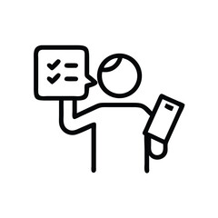 Poster - Person holding checklist communication bubble and mobile phone vector icon illustration concept design