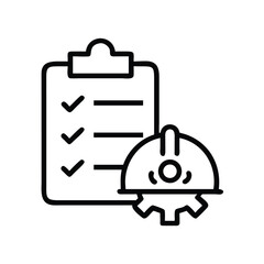 Poster - Construction safety checklist with hard hat and gear icon for project management and compliance review
