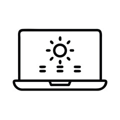 Poster - Laptop screen showing sun and sea vector illustration for summer vacation and travel concept design