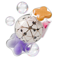 Fototapete - 3d Realistic Detailed Abstract Geometric Composition with Flying Shape in Liquid Bubble Rendered Illustration for Web and App Design