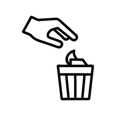Poster - Hand throwing trash in bin vector icon illustration, waste disposal and management, garbage recycle concept icon