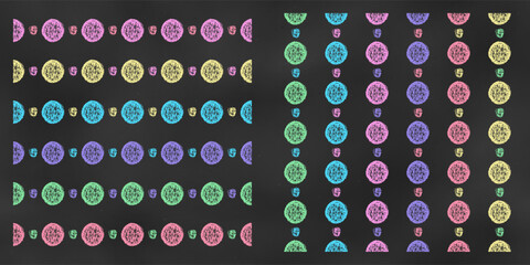 Wall Mural - Set of Horizontal and Vertical Seamless Borders Chalk Drawn Sketches of Circles.