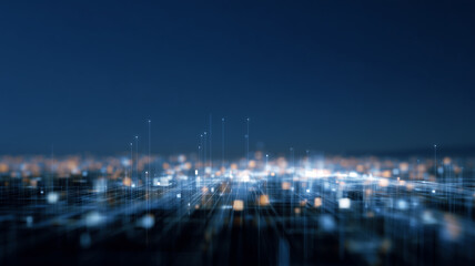 Aufkleber - Abstract cityscape illuminated by data streams, futuristic digital network, glowing blue lights, modern urban night