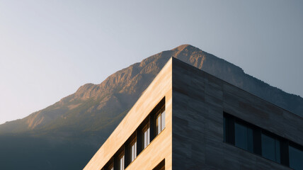 Aufkleber - Modern building, mountain, innovative architecture, minimalist, sunlight, exterior, peaceful