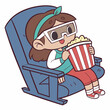 © Tubagus Hidayatullah - Cartoon girl enjoying movie with popcorn in theater seat illustration