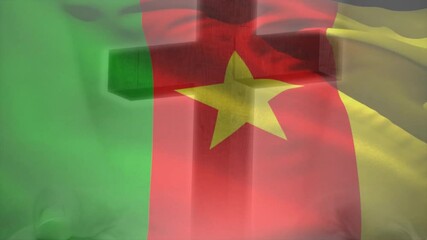 Poster - Breeze initiating Cameroon flag fluttering on seamless loop for marketing background design