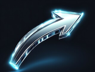 Poster - A chrome arrow pointing upward with a glowing blue outline against a dark background illustration