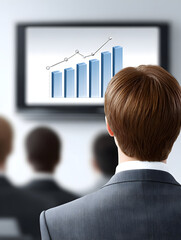 Poster - Editorial photo of a financial advisor in a meeting room with charts on the wall, editorial photography style