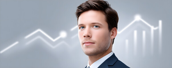 Poster - A magazine cover showcasing a confident financial consultant with charts and graphs, magazine photography style