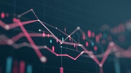 Aufkleber - Futuristic digital financial dashboard featuring vibrant stock market graphs and data streams against a deep navy background.