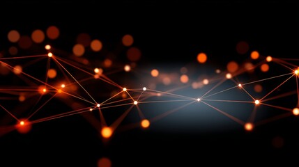 Poster - Abstract digital network with glowing dots connected by radiant lines symbolizing global communication and collaboration against dark gradient background.