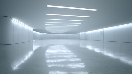 Aufkleber - Sleek modern minimalist art gallery interior with white walls glossy floors and diffused natural light creating a tranquil and spacious ambiance.