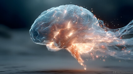 Poster - Illuminated Brain: A detailed illustration of a glowing human brain, depicting the intricate network of thoughts, ideas, and cognitive processes with a radiant and ethereal aesthetic.