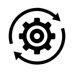 Poster - A black gear icon is shown cycling within a circular arrow isolated on white background