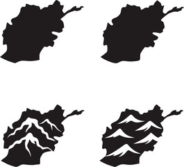 Poster - Afghanistan map silhouette in various styles illustrating black and white vector representation with country outline graphics