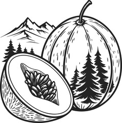 Poster - Pumpkin vector illustration with leaves, a vintage nature design sketch