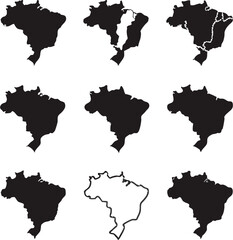 Aufkleber - Collection of vector silhouettes and outlines depicting the shape of brazil  and its various forms on a white background