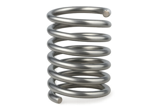 Rotating metal spring isolated on transparent background, ideal for physics, engineering, or industrial design projects