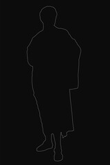 Poster - A black and white silhouette of a confident man standing with hands on hips, striking a powerful pose against a solid black background. The clean contour highlights his strong posture and bold.